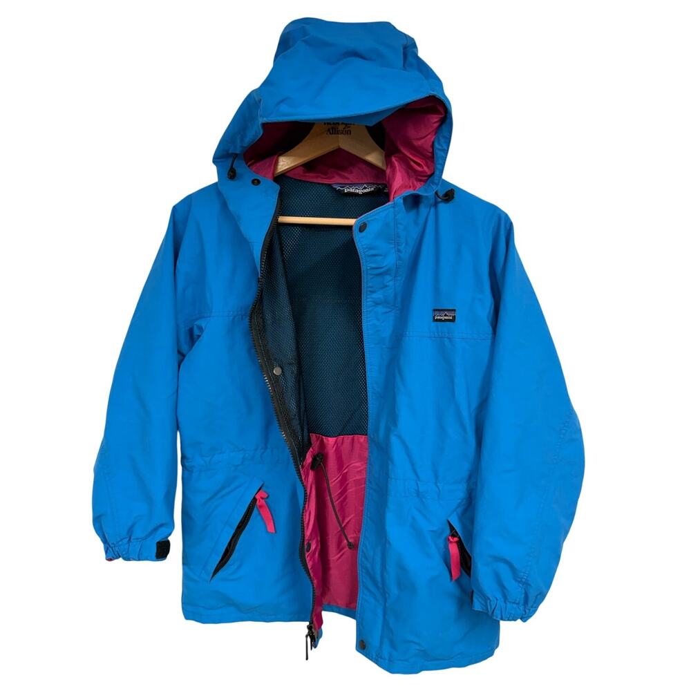 VTG Patagonia Windbreaker Rain Jacket Kid's SZ 12 Blue & Pink Gorpcore Retro EUC